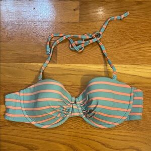J.Crew Turquoise & Coral Striped Bikini Top